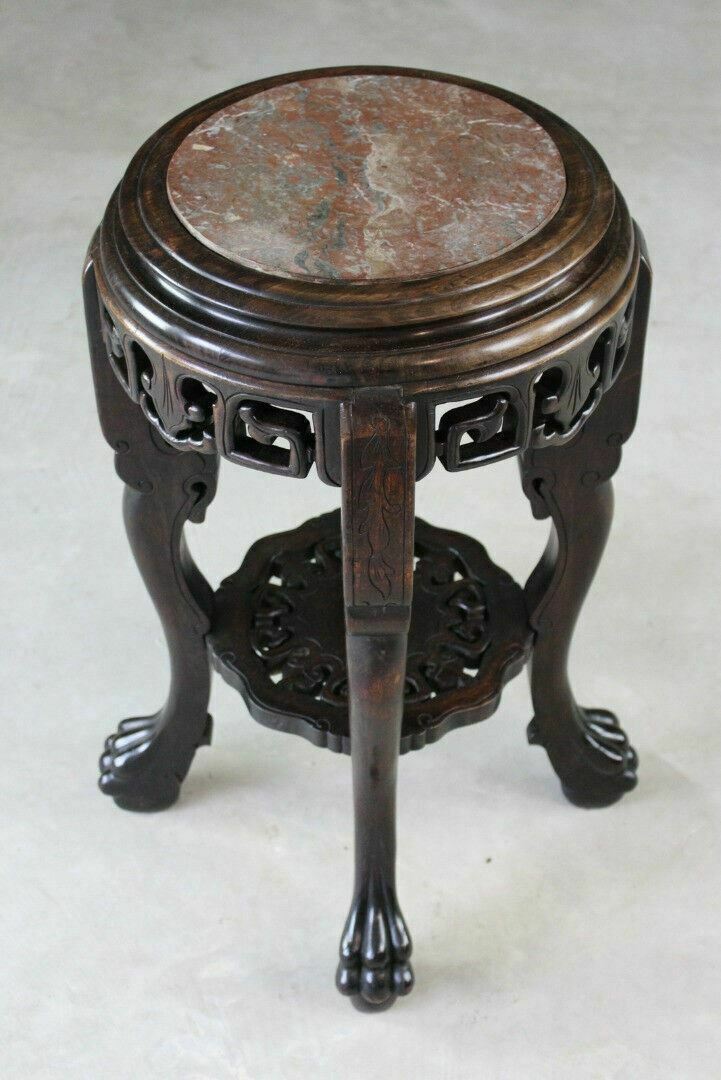 Antique Marble Top Chinese Plant Stand Jardinere Side Table