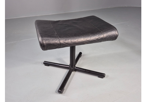Vintage Danish Swivel Footstool Black Leather 1980s Retro Mcm  Eb12567