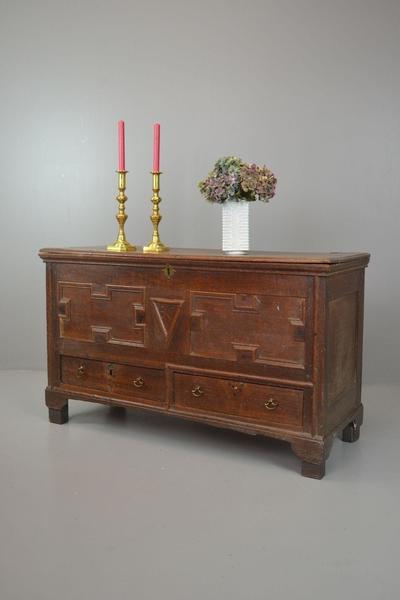 Antique Solid Oak Mule Chest Blanket Box Chest Storage Coffer