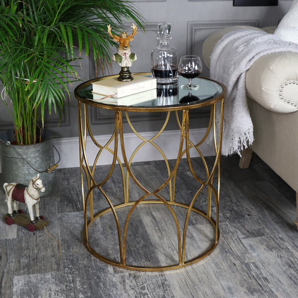Large Ornate Gold Mirrored Side Table