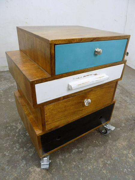 Modern Designer Small Cube Drawers Wheels Glass Handle Chest Of