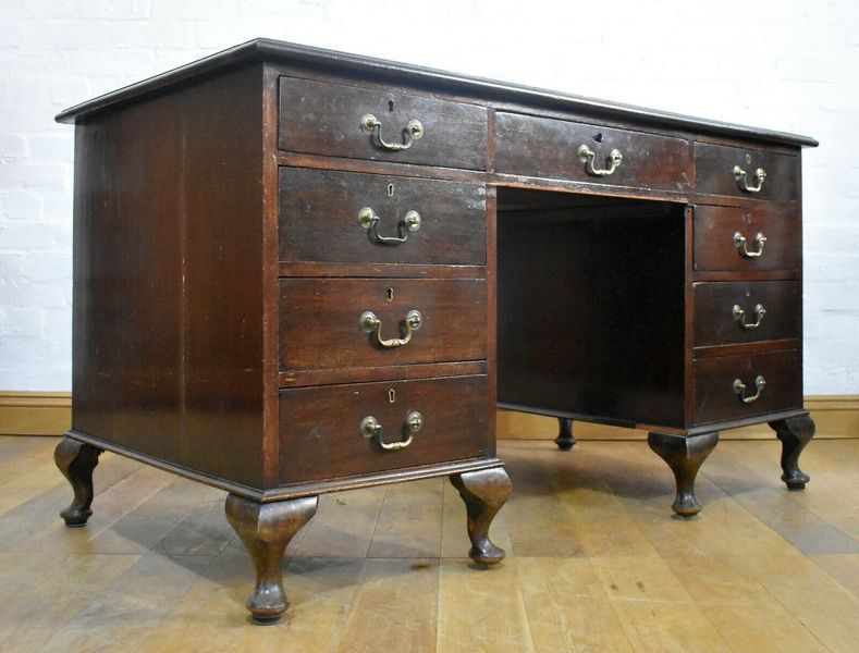 Antique Style Large Pedestal Writing Desk