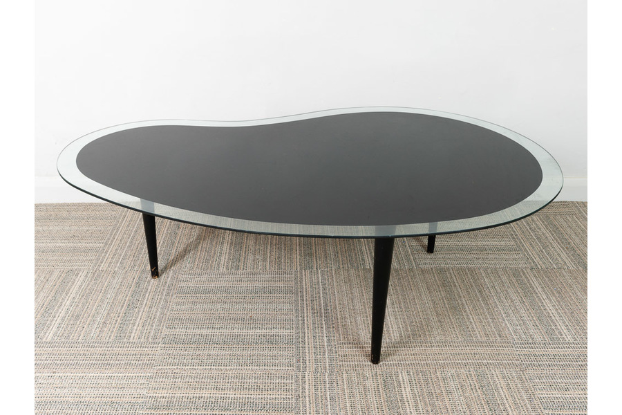 Vintage Amoeba Or Kidney Shaped Black And Clear Glass Coffee Table