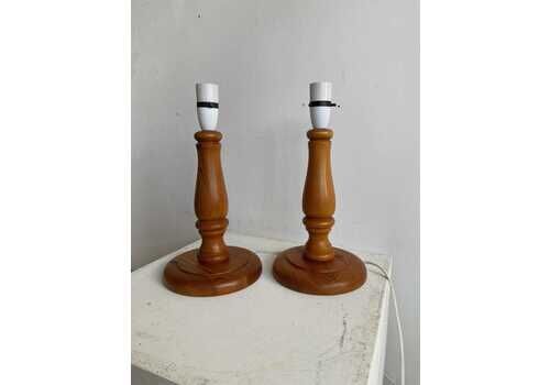 Vintage Pair Of 80s Pine Turned Wood Table Lamps