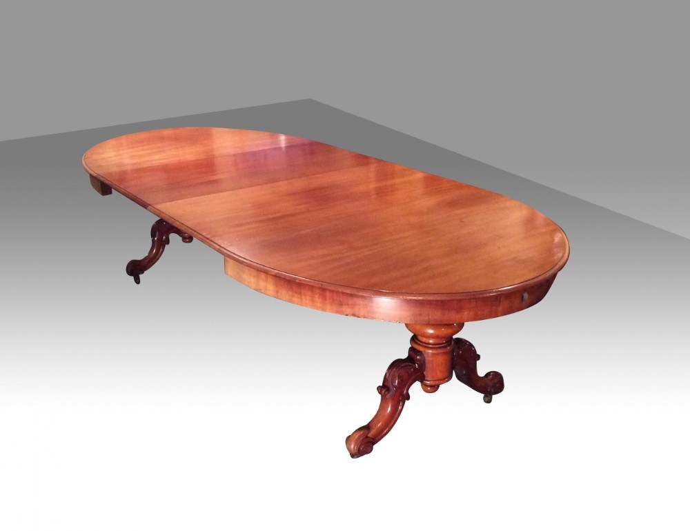 Antique Victorian Extending Pedestal Oval Mahogany Dining Table