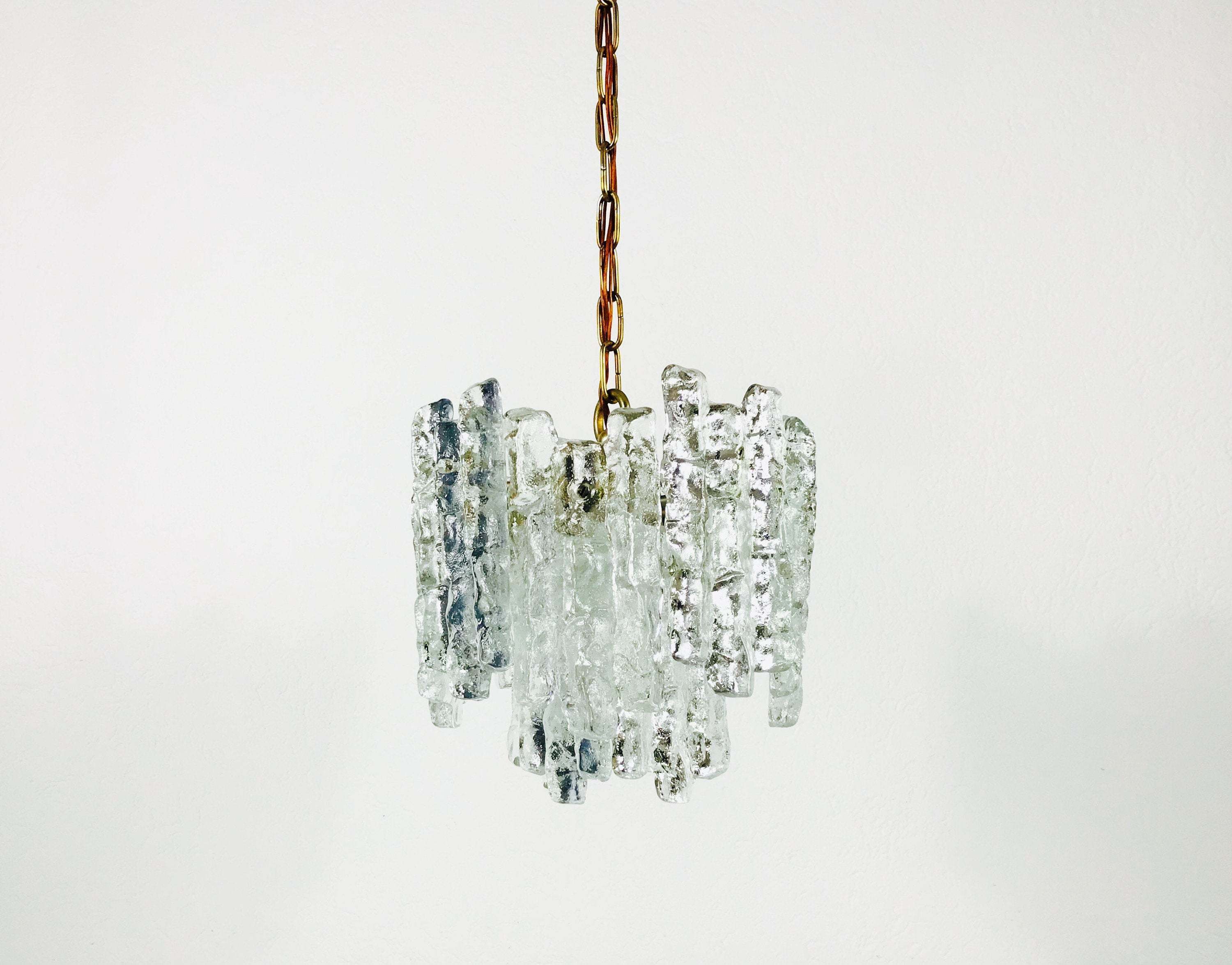 Beautiful Mid Century Kalmar Ice Glass Chandelier Beautiful Mid Century Kalmar Ice Glass Chandelier