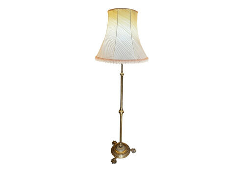 Antique Edwardian Heavy Brass Floor Lamp With Lions Paw Feet