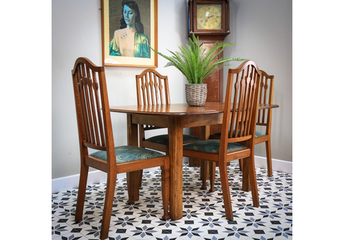 Arts And Crafts Dining Table And Liberty Chairs In Solid Oak With Liberty Fabric