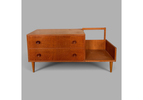 1960s Meredew Oak Compact Bench / Telephone Seat With Drawers