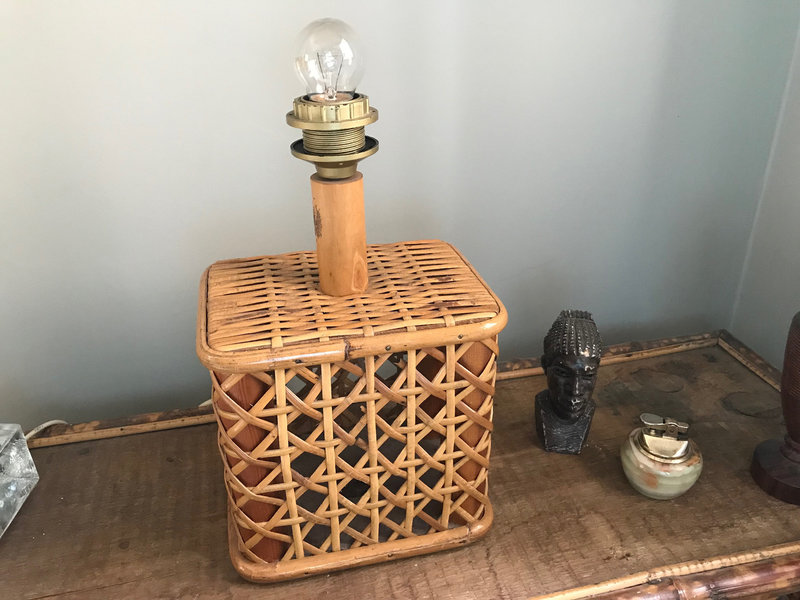 Gorgeous Italian Woven Rattan Table Lamp 1950s 60s Mad Men Hollywood Regency Us Uk Rewired
