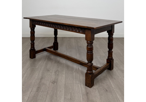 Antique Carved Oak Dining Table | Turned Legs | Af 6395