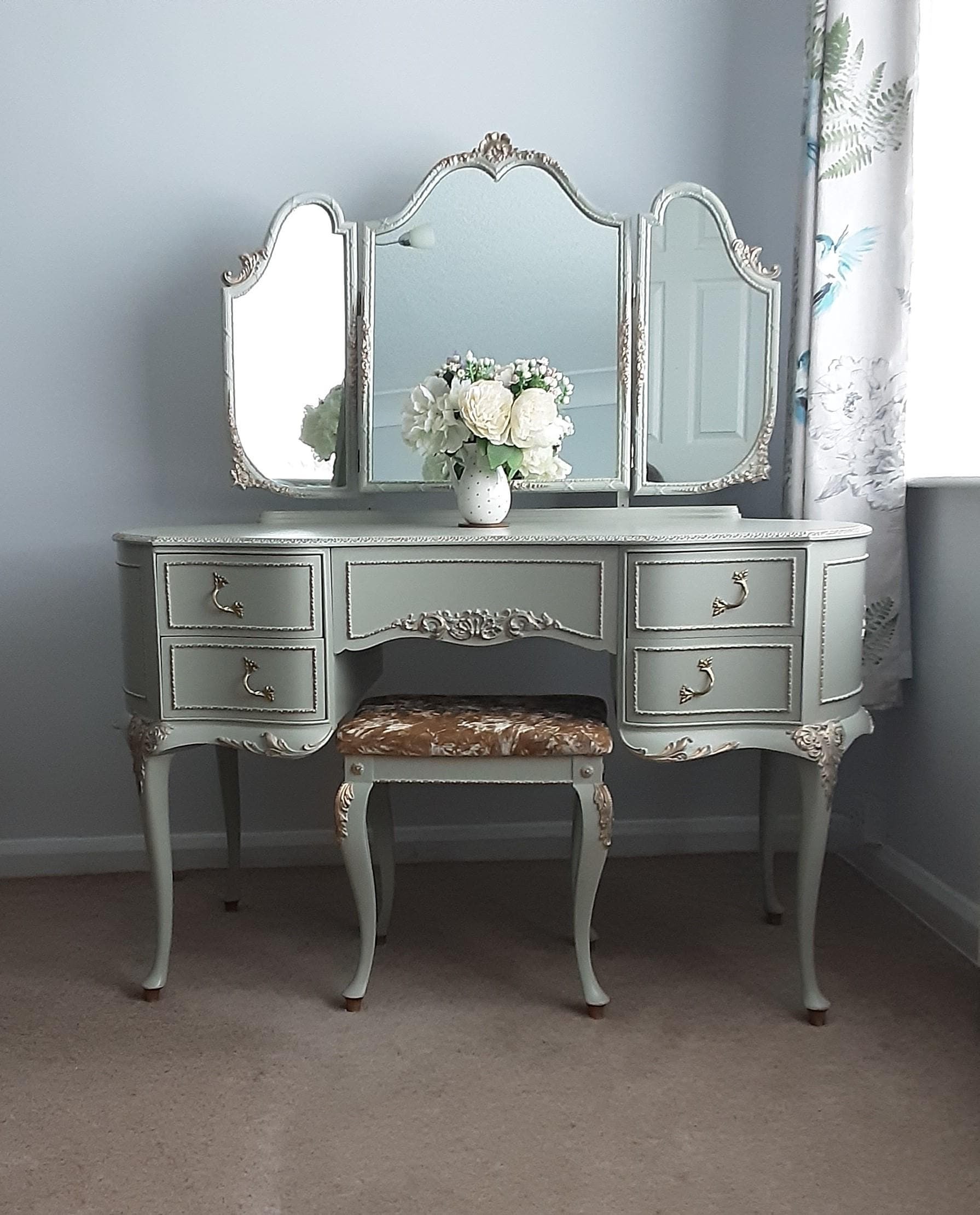 shabby chic dressing table grey French Louis Tables Style_MIDI
