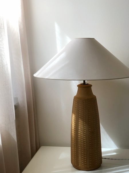 Large Ceramic Table Lamp. 1960s Oriental Terracotta Ceramic Table Lamp