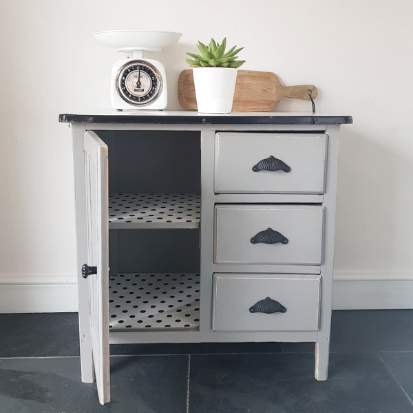 Vintage Upcycled Kitchen Cupboard Chest Of Drawers With Enamel Top Vinterior
