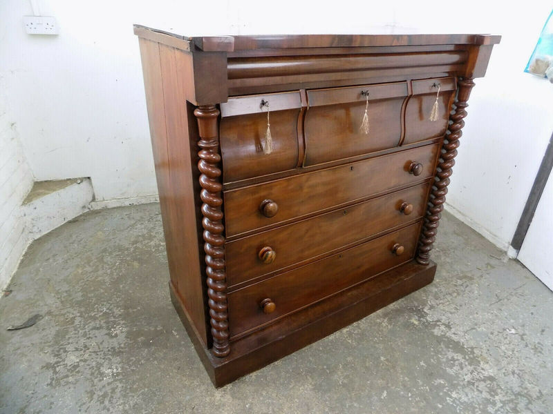 Antique Victorian Mahogany Scotch Chest Of Drawers 3 Over 3 Barley
