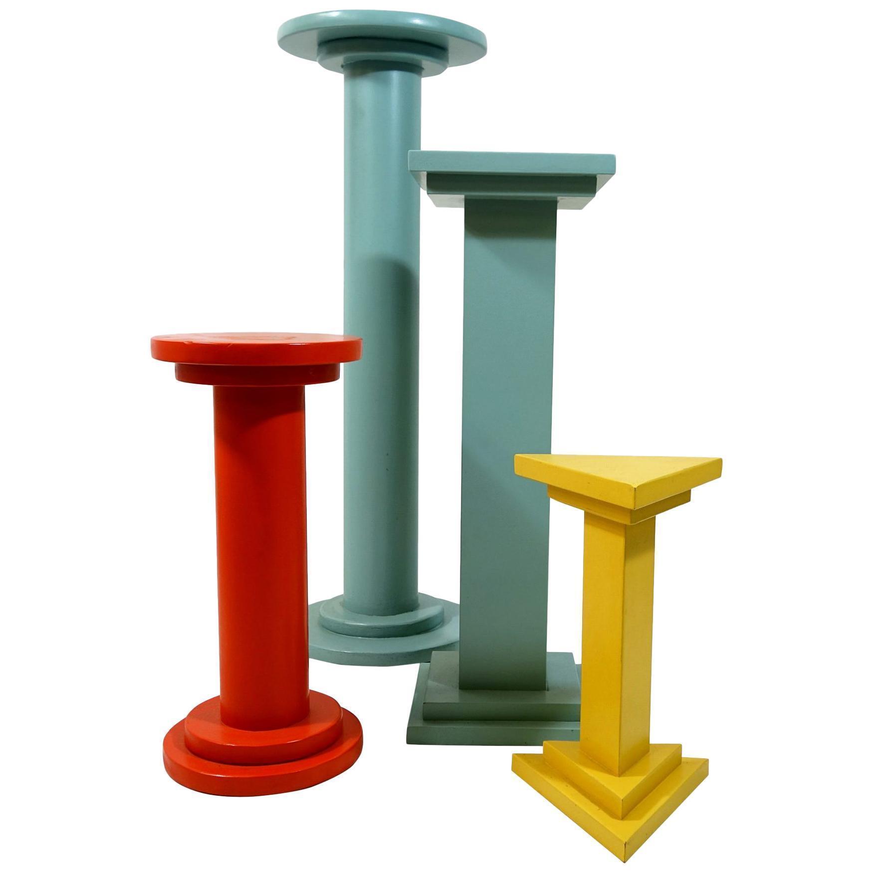 Set Of 4 Art Deco Style Wooden Pedestals Or Plant Stands In 1930s