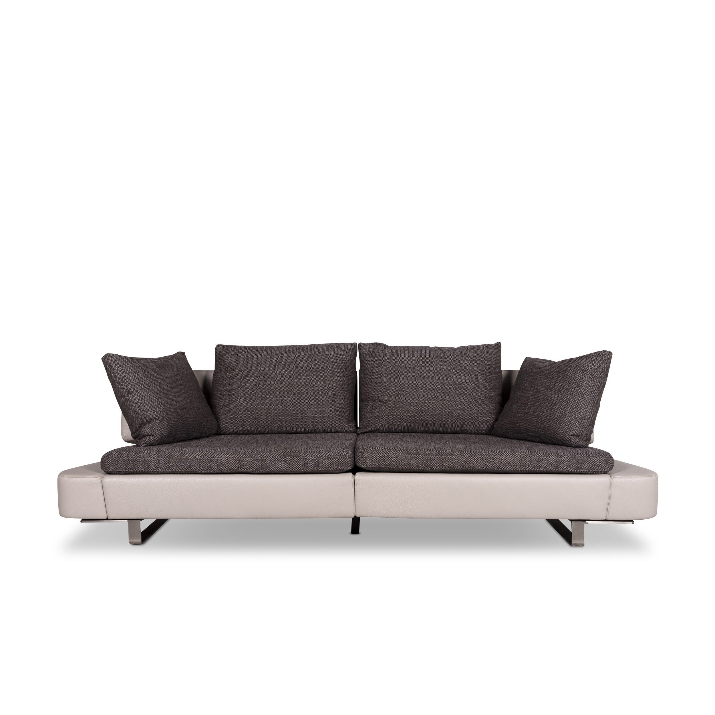 Natuzzi Opus Designer Fabric Leather Sofa Gray Three Seater Couch Designer Fabric Leather Sofa Gray