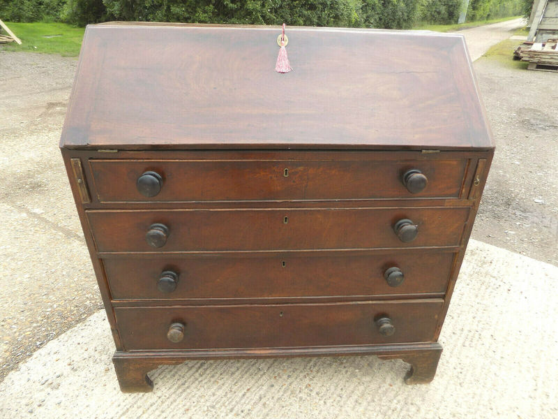 Antique Georgian 1830 S Mahogany Bureau Bracket Feet Drawers