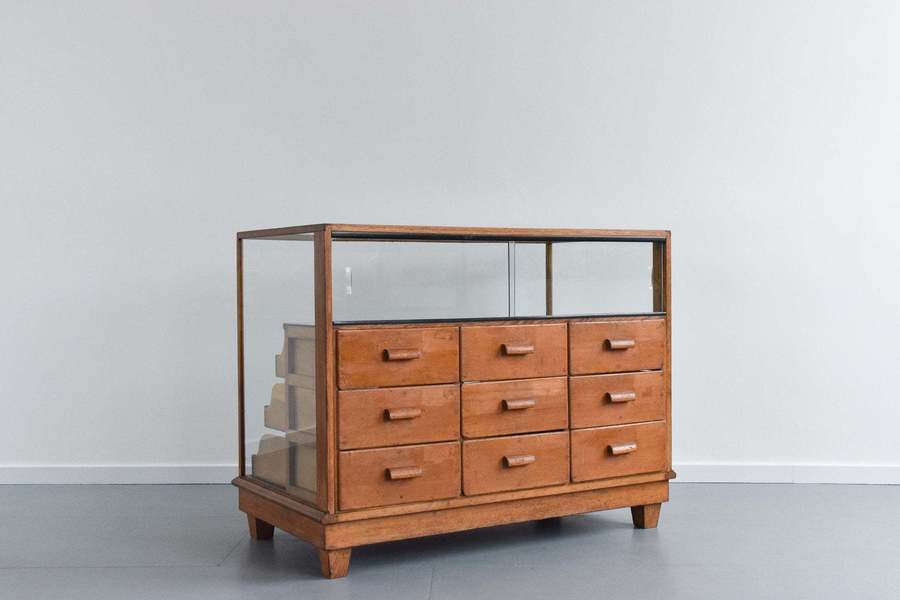 Vintage Small Glazed Haberdashery Cabinet Counter With Drawers