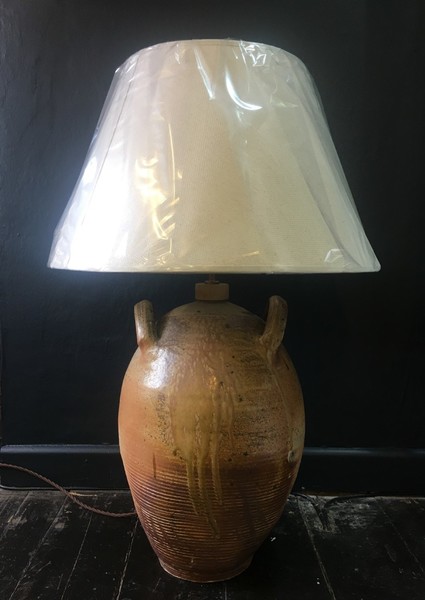 Vintage French Oil Jar Converted To A Lamp | Wired & Pat Tested | Includes Shade
