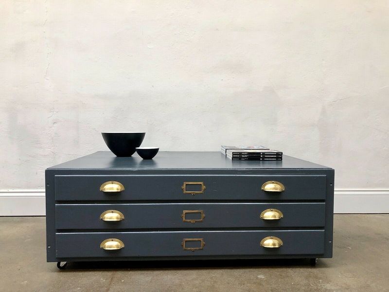 Vintage Plan Chest Map Architect Drawers Coffee Table Retro