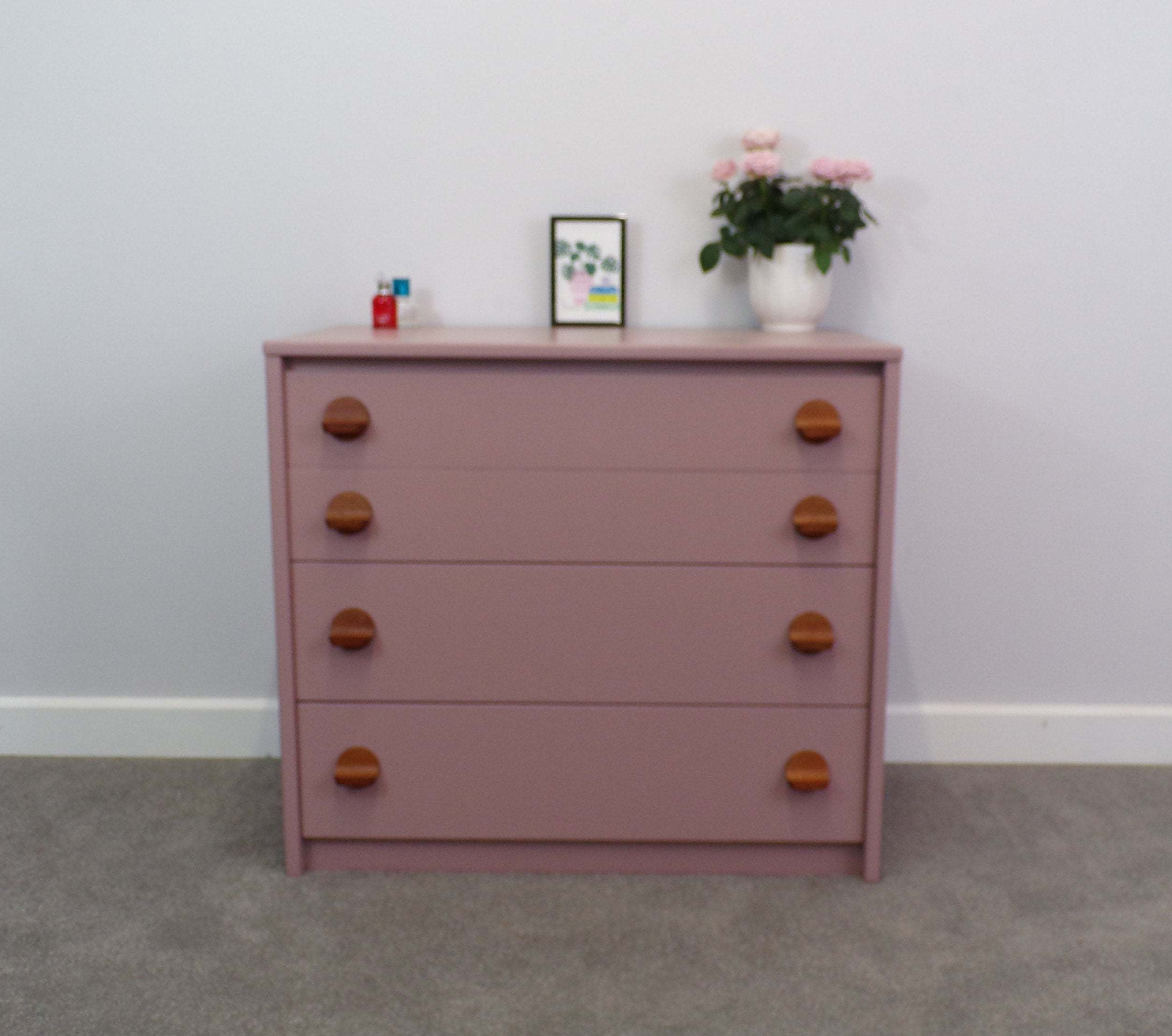 Stag Mid Century Chest Of Drawers Painted In Sulking Room Pink With Teak Handles Stag Vinterior Doll house furniture living room pink sofa bed dressing table hanger set. stag mid century chest of drawers painted in sulking room pink with teak handles