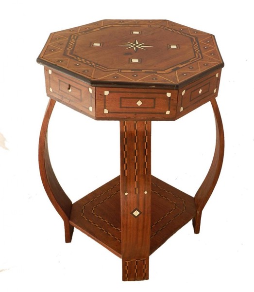 Moroccan Inlaid Side Table Early 20th Century Moorish Or Sewing C1920