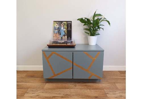 Mid Century Media Grey Blue Nimes Vinyl Storage Cupboard