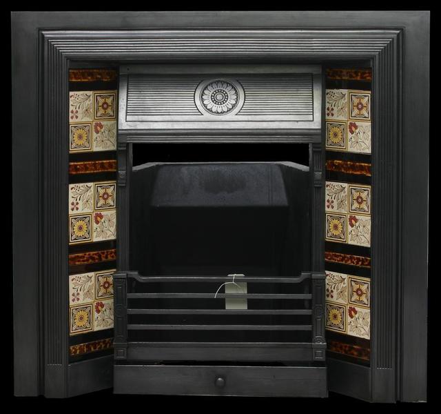 Large Antique Reclaimed Victorian Cast Iron And Tiled Fireplace Insert photo Home Fixtures