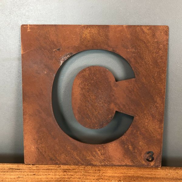 Rusty Metal Scrabble Letter Tile Wall Decor Art Lettering