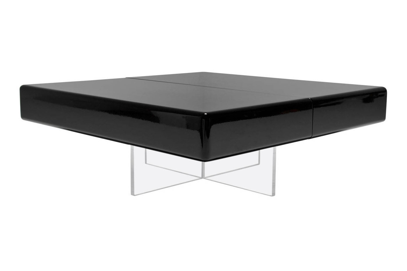 Black Lacquer 1970's Coffee Table With Perspex Base Vinterior - Black Lacquer 1970's Coffee Table With Perspex Base Vinterior