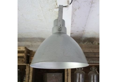 Vintage Chrome Enamel Industrial Pendant Light With Original Lamp Holder