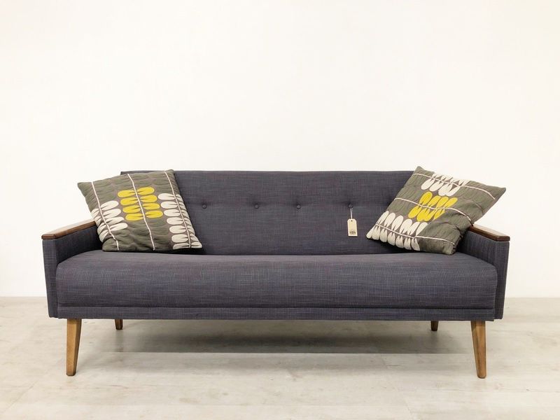 Vintage Inspired Danish Mid Century 60 S 3 Seater Tail Sofa Settee In Grey