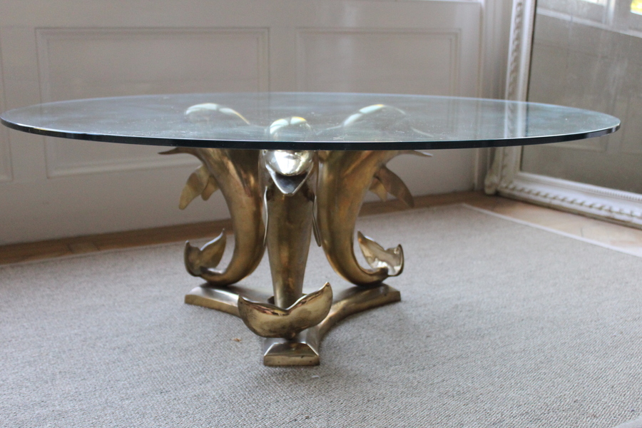 Brass & Glass Dolphin Coffee Table Vinterior