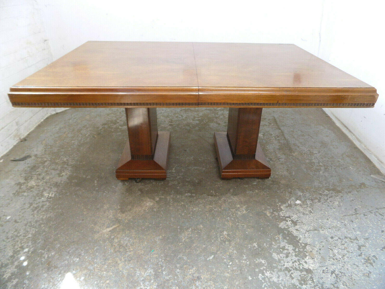 Vintage 1920 S Art Deco Walnut Twin Pedestal Dining Table Square