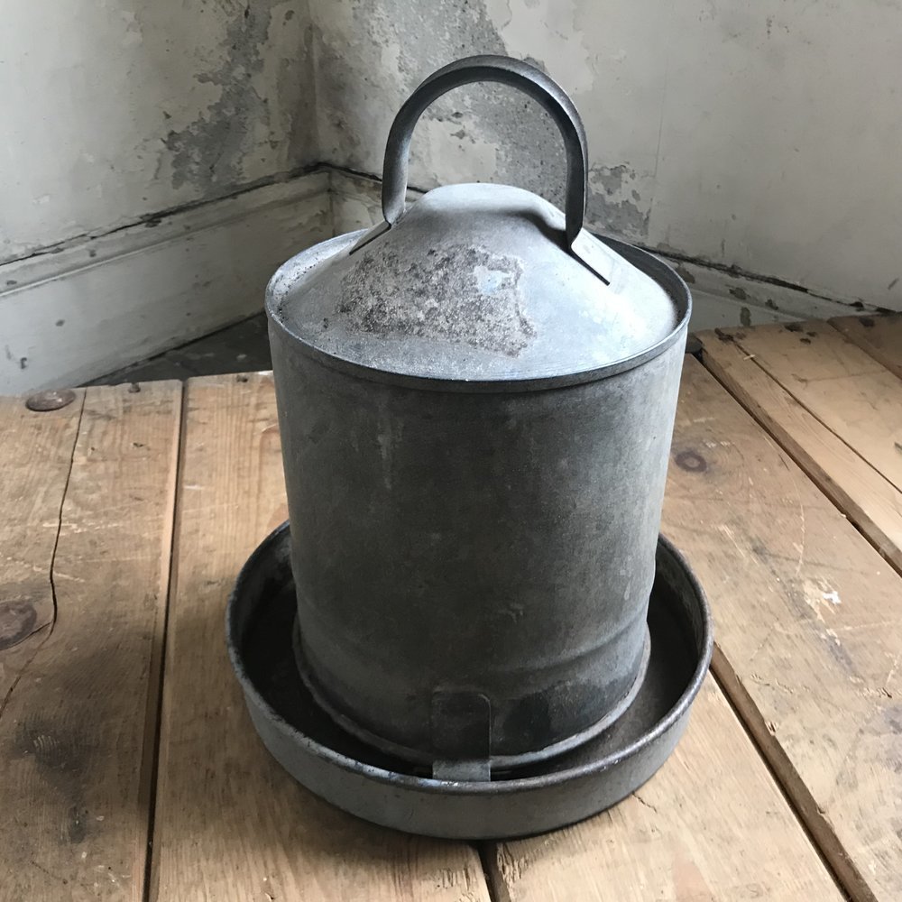 Vintage Galvanized Small Chicken Feeder Vinterior