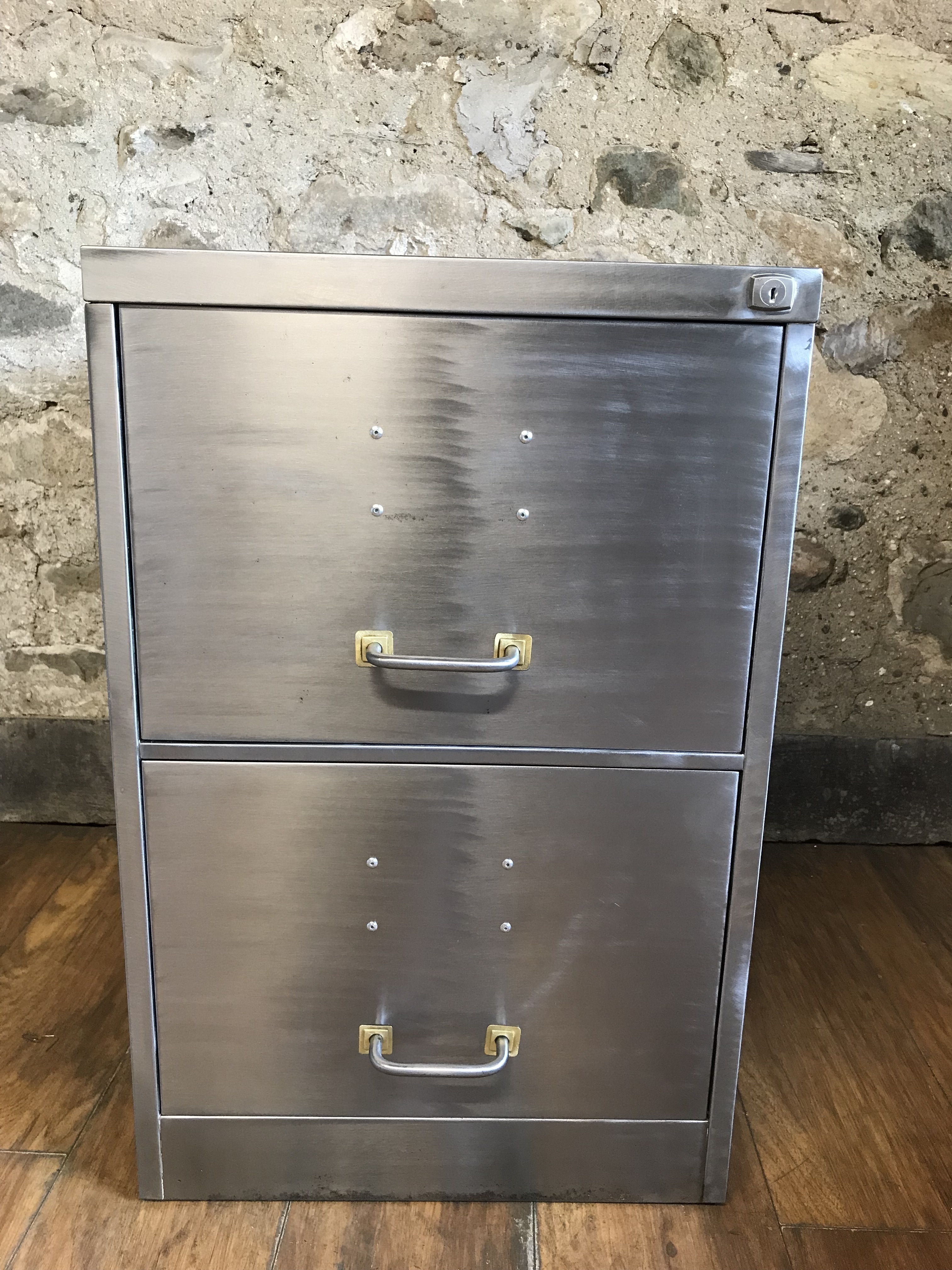 Vintage Filing Cabinet 2 Drawer Stripped Metal