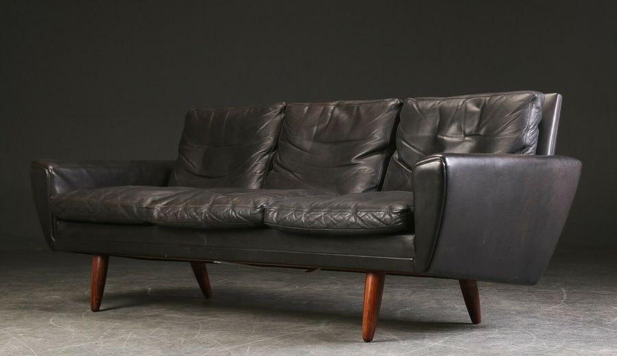Mid Century Modern Danish Georg Thams Black Leather 3 Seater Sofa 1968