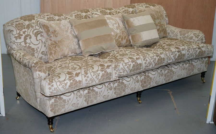 Rrp 12 000 George Smith Scroll Arm Three Seater Sofa Paisley Upholstery Fabric