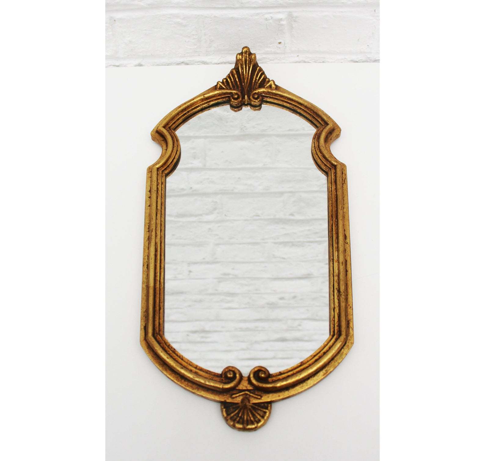 Vintage French Style Mirror Gold Gild Shabby Chic Brown Patina Rocaille Regency Rococo Wood Resin Height 16 5 In 42 Cm