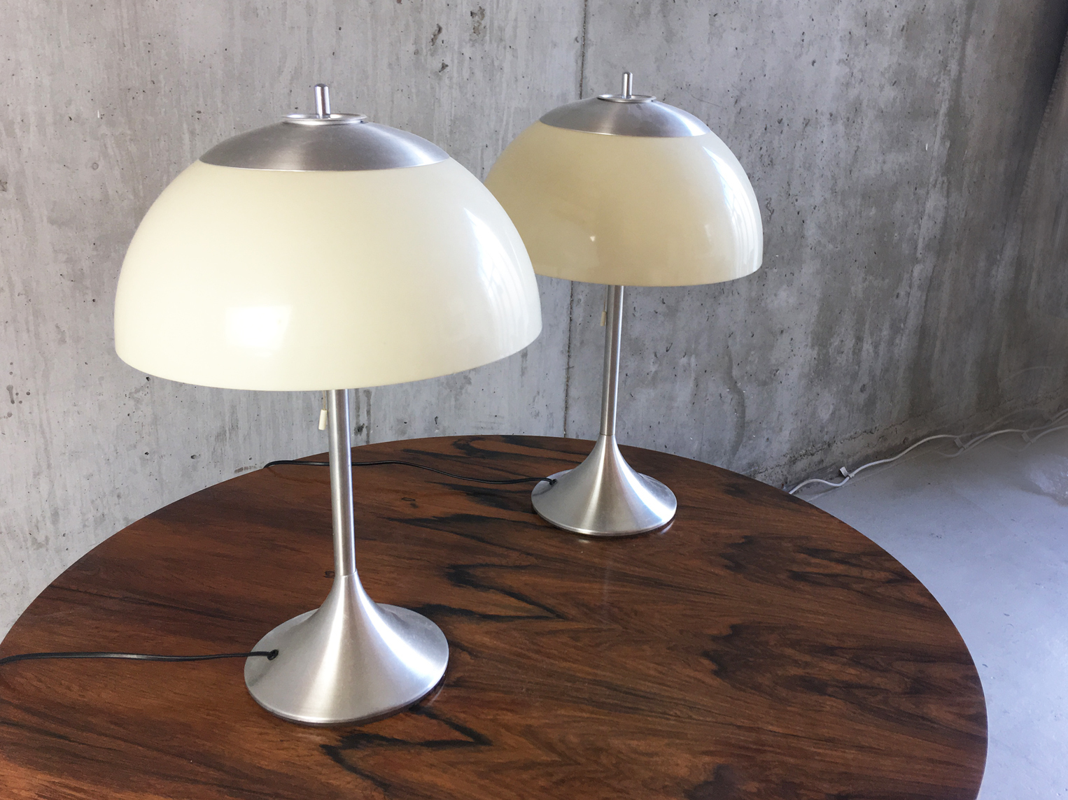 Pair 1960 S Italian Mid Century Modern Brushed Chrome Table Lamps