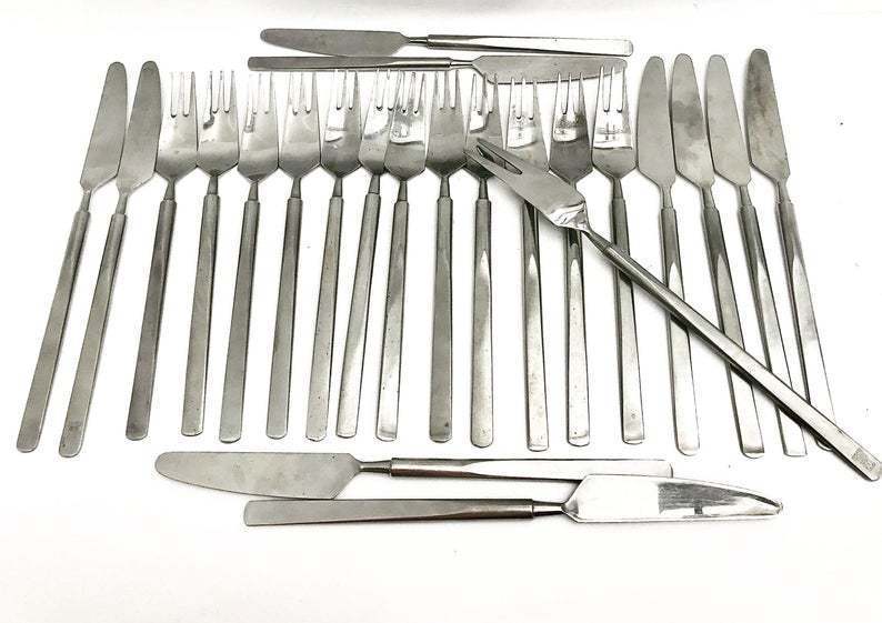 Vintage Erik Herlow Obelisk Flatware For Copenhagen Cutlery Set Vintage Erik Herlow Obelisk Flatware