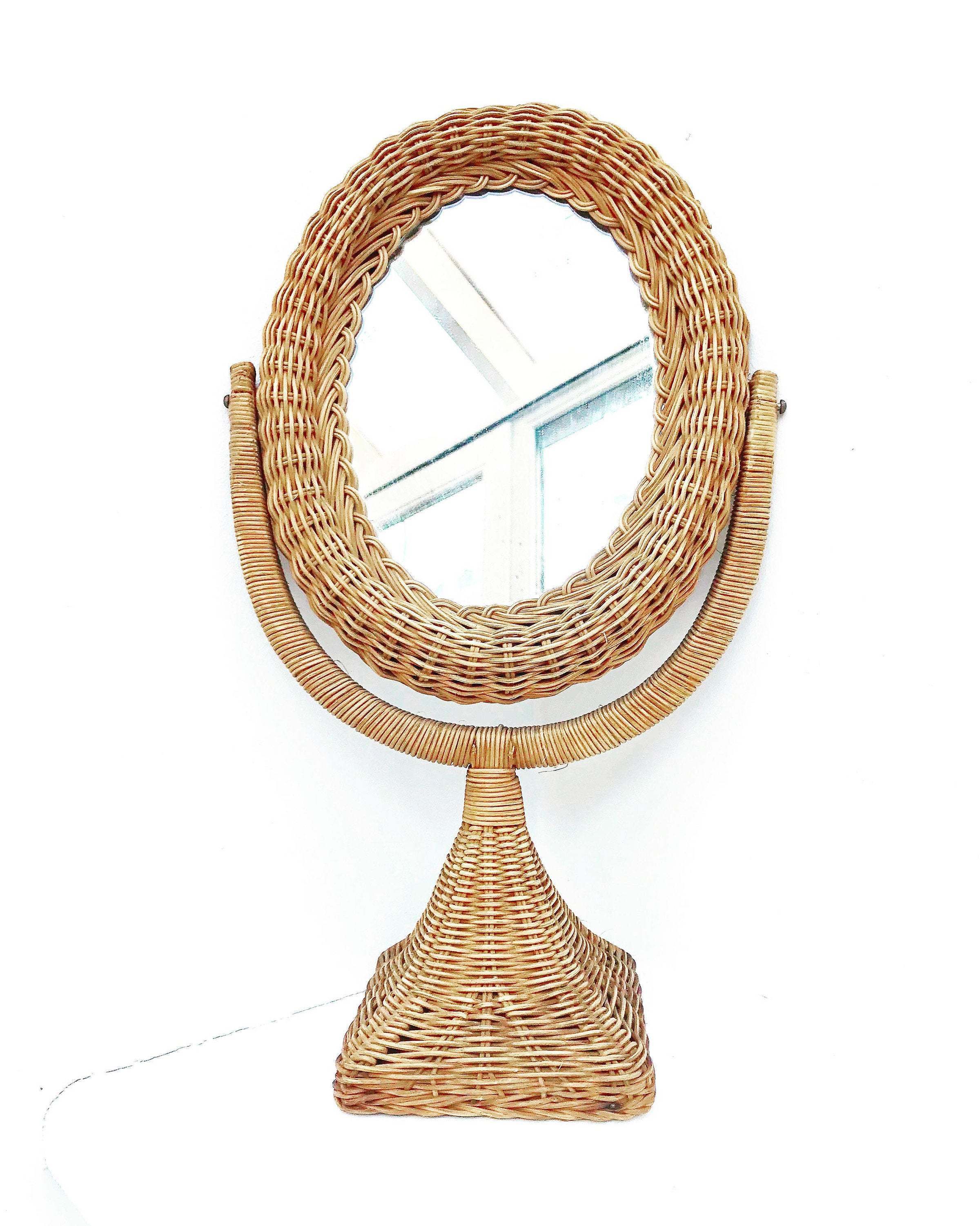 Standing Vanity Table Mirror Rattan Wicker Oval Dresser Woven Vintage French Farm Decor Boho Chic Bohemian Decor Boho Bedroom Beach House Vinterior
