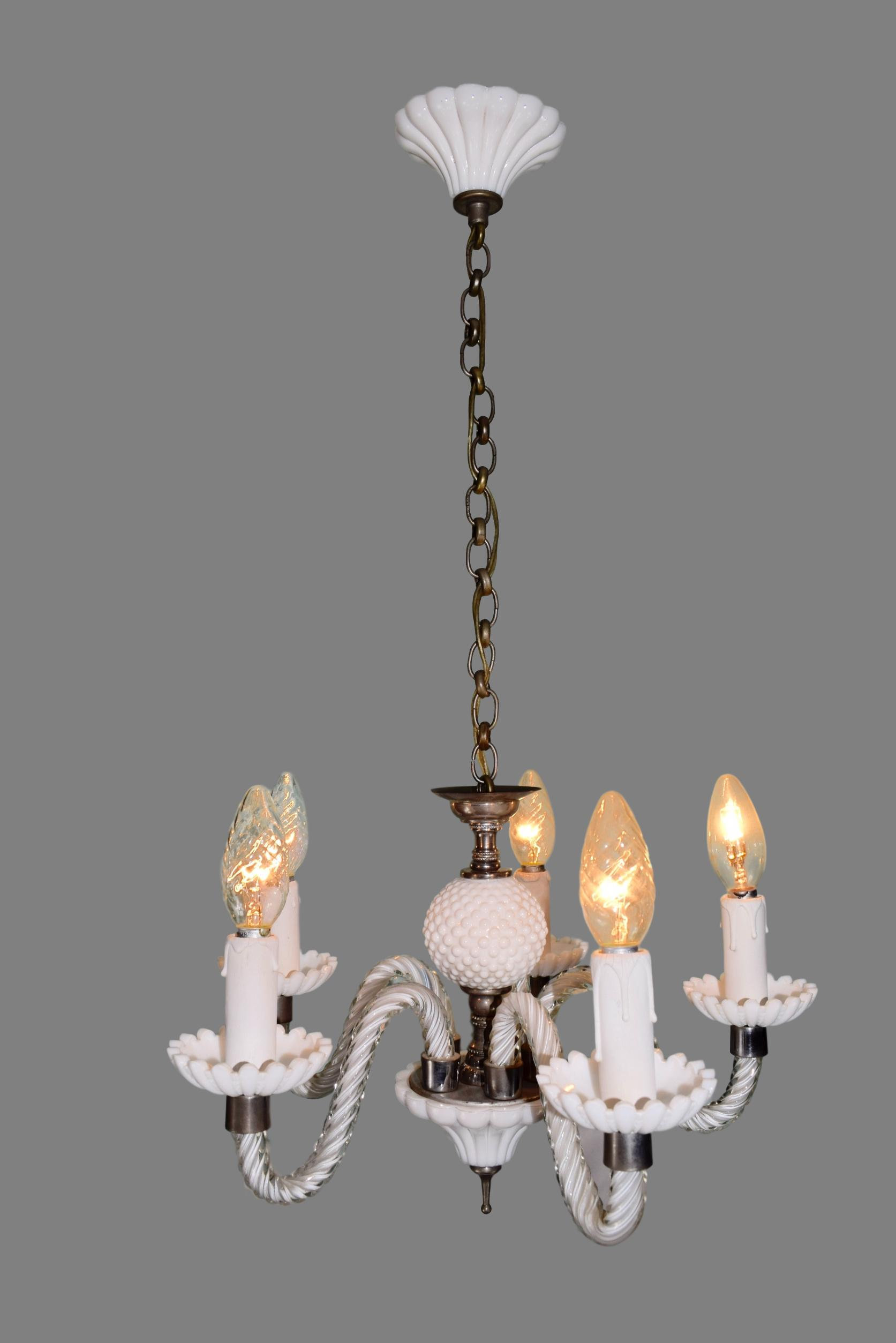 Vintage White Opaline Chandelier With 5 Lights Milk Gl Vintage White Opaline Chandelier With 5