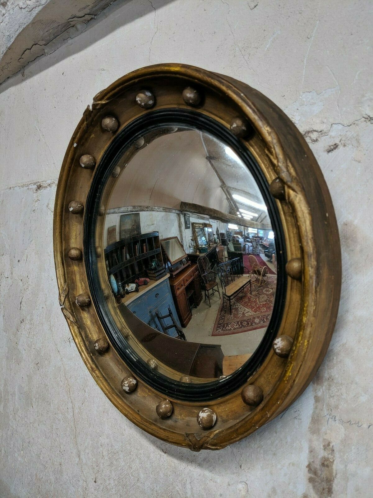 Victorian Gilded Convex Wall Mirror Regency Style Antique