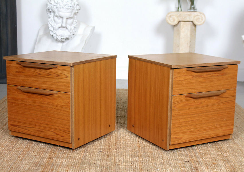 2 Vintage Teak Bedside Tables Mcm 1970s Vinterior