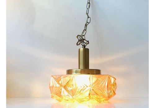 Scandinavian Modern Danish Brass And Crystal Ceiling Lamp For Vitrika, 1960s