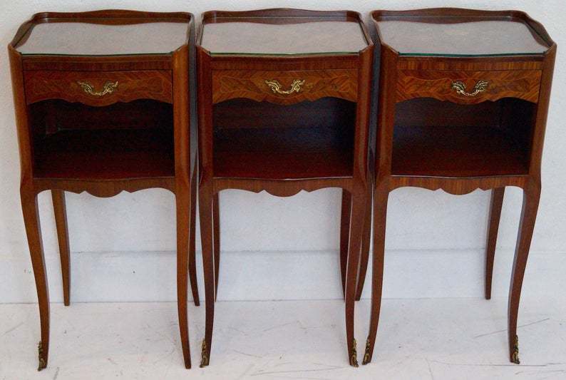 Set Of 3 French Antique Louis Xv Single Drawer Bedside Tables