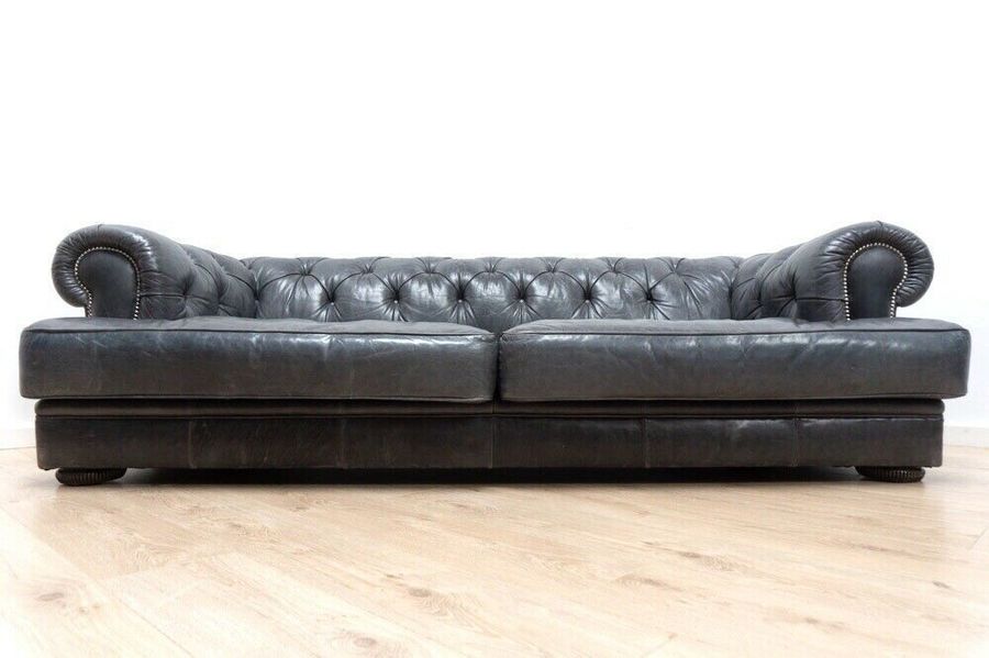 Stunning Vintage Blue Leather Oned Chesterfield 3 Seater Sofa Settee 859