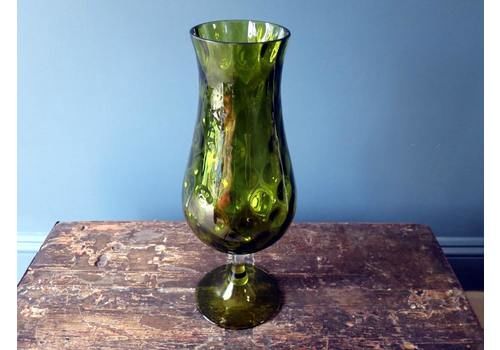 Vintage Green Dimpled Heavy Glass Vase